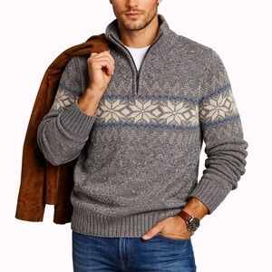 Lorenzo Magni Mens Wool Blend Fair Isle Quarter Zip Sweater Grey Made in Italy S
